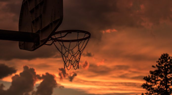 basketball goal at sunset