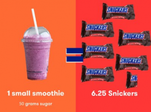 sugar content in smoothie as compared to snickers