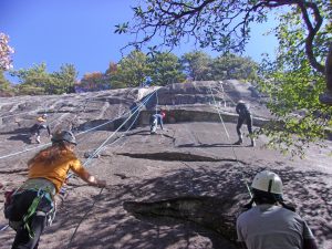 rock climbing during ESA middle school trip in North Carolina